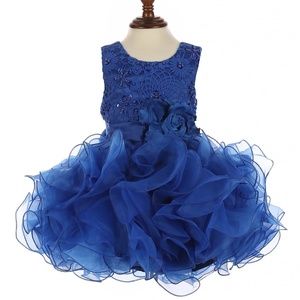SUPER CUTE ROYAL LACE SEQUIN TOP RUFFLE TULLE SKIRT BABY PARTY DRESS #9074B